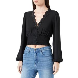 NALLY Dames cropped blouse lange mouwen 21323488-NA02, zwart, M, zwart, M