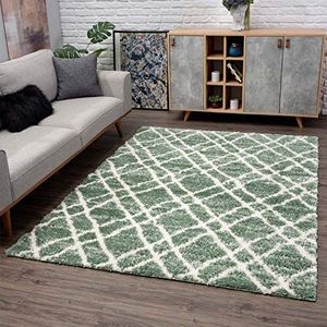 carpet city Tapijtloper Shaggy hoogpolig - moderne Skandi-stijl 80x300 cm groen crème - tapijten woonkamer