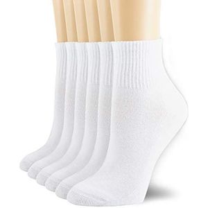 6 stuks dames running sport enkel katoen atletisch met dikke gewatteerde prestaties ademende sokken, wit, 10