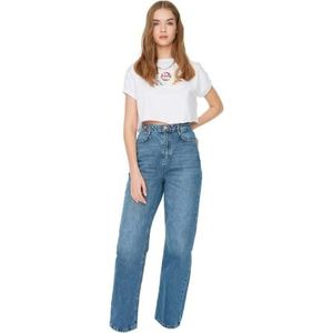 Trendyol Dames hoge taille wijde pijpen 90's wijde pijpen jeans, Blauw, 60