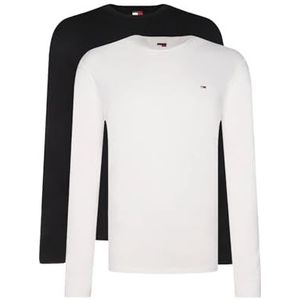 Tommy Jeans Heren set van 2 shirts met lange mouwen, slim met ronde hals, meerkleurig (zwart/ecru), 3XL