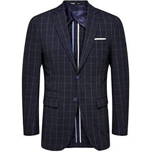 SELECTED HOMME Male Blazer Geruit Linnen, navy blazer, 50