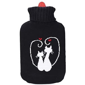Zwarte warmwaterkruik ""Verliefde katten"" 2 l. Ideaal om u warm te houden op uw momenten van ontspanning. Perfect voor thuis, biedt warmte en comfort