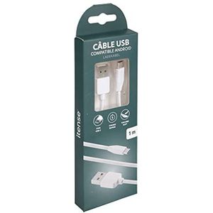 ITENSE - Snellaadkabel type USB-C – kabellengte: 1 m – compatibel met Android – robuust – kleur: wit – versterkte eindkappen voor een betere duurzaamheid – uitgangsstroom: DC 5 V/2100 mAh