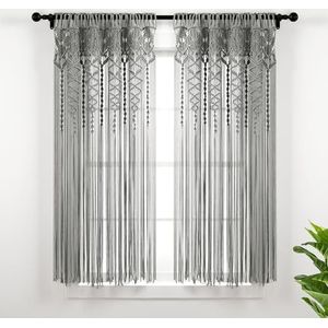 Lush Decor Boho macramé getextureerd katoenen raamgordijn/kamerverdeler/deuropening/wanddecoratie, 63"" L x 40"" W, grijs