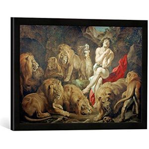 Ingelijste afbeelding van Peter Paul Rubens Daniel in de leeuwengrof, kunstdruk in hoogwaardige handgemaakte fotolijst, 60 x 40 cm, mat zwart