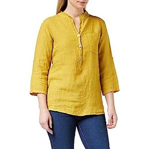 Bonateks, Puur linnen Tunika Shirt Met Lange Zakken, Tuniek De-Maat: 42, Us-maat: XL, Geel - Gemaakt İn Italië, geel, 42