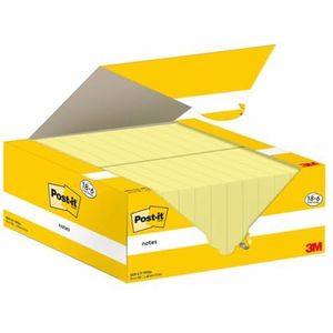 Post-it Notes, Canary Yellow, 38 mm x 51 mm, Promo Pack, 100 vellen/pad, 18 + 6 gratis pads/pack, kartonnen verpakking