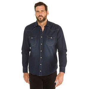 JP 1880 Heren grote maten Menswear L-8XL tot 7XL, jeanshemd, denim bovendeel, Kentkraag, borstzakken & moderne pasvorm, Raw Denim, katoen 713110, dark blue, 3XL