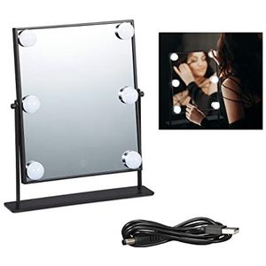 Relaxdays make up spiegel met licht, touch bediening, dimbaar op 3 niveaus, 6 lichtpunten, batterijen of USB, zwart