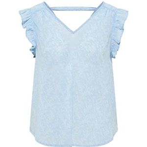 DreiMaster Vintage blouse met korte mouwen voor dames, Lichtblauw en wit wol, S