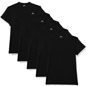 Lower East Heren T-shirt met V-hals, gemaakt van 100% katoen, Zwart, set van 5, XL