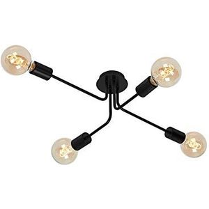 Briloner Leuchten - plafondlamp 4 lampen, plafondlamp, retro, vintage, 4x E27 - max. 60 watt, metaal, zwart, 660x445x185 mm (lxbxh)