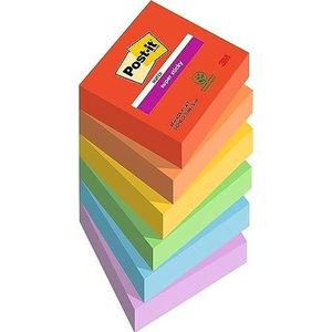 Post-it Super Sticky Notes, speelse kleurencollectie, 76 mm x 76 mm, 90 vellen/pad, 6 pads/verpakking