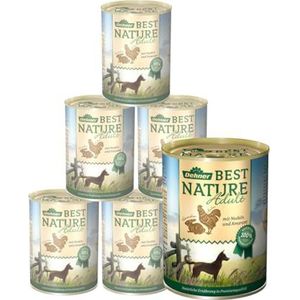 Dehner Best Nature hondenvoer, volwassenen, kip en konijn met pastas, 6 x 400 g (2,4 kg)