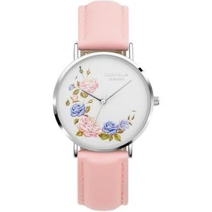 Orphelia Modieus analoog kwartshorloge voor dames, met bloemen en leren armband, roze, band