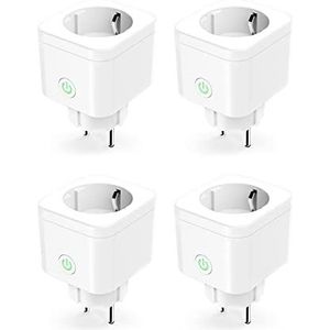 Refoss Slimme Mini Stekker (Type F), Compatibel met Alexa en Google Home, Programmeerbare Stekker, Set van 4 WiFi Stekkers met Afstandsbediening, Stembesturing en Tijdsfunct
