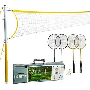 Franklin Sports Badmintonset - achtertuin + strandbadmintonnet set - rackets en vogeltjes inbegrepen - draagbaar badmintonspel voor 4 spelers - familie