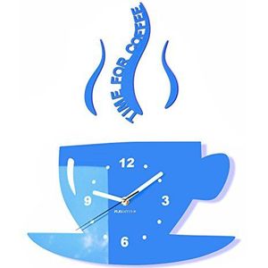 Tasse, Time for coffee (tijd voor koffie), moderne keuken wandklok blauw, 3D Romeins, wandklok decoratie