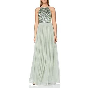 Maya Deluxe Vrouwen dames bruidsmeisje maxi jurk halter hals pailletten verfraaid prom afstuderen bruiloft, Groen, 34