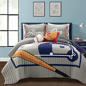 Lush Decor Baseball Game Omkeerbare Oversized Kids 5-delige Quilt Set, Volledig/Queen, Grijs & Navy