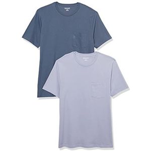 Amazon Essentials Heren Slim-Fit T-shirt met korte mouwen en ronde hals, 2 stuks, gewassen blauw/lavendel, XS