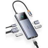 Baseus USB C Hub 10 Gbps USB 3.2 Adapter met LAN Ethernet, 4K @60Hz HDMI, 2 USB-A, USB-C, 100 W PD, 6-in-1 docking station voor iPhone 15, Laptop MacBook/Surface Pro/Dell/iPad/Steam Deck/Rog