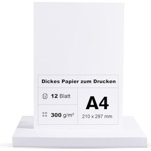 Fotokarton, A4, 300 g/m², wit papier, 12 vellen, premium papier, dik voor het printen, kartonpapier, karton