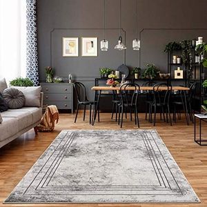 carpet city Vloerkleed woonkamer rand - 80x150 cm grijs gemêleerd - moderne tapijten laagpolig