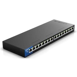 Linksys LGS116P-EU 16-poorts onbeheerde Gigabit-netwerkswitch met acht-PoE+-poorten - Tot 1000 Mbps voor bedrijven, thuis, kantoor, IP-beveiliging - Desktop-Ethernet-splitter