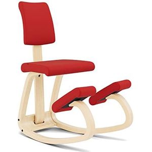 Varier Variable Plus Ergonomische stoel met gevoerde rugleuning van natuurlijk hout, 100% gerecyclede polyester stof, rood