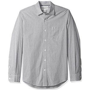 Amazon Essentials Heren Slim-fit Gingham Shirt met lange mouwen Button Down Shirt,Grijs Mini/Gingham,S