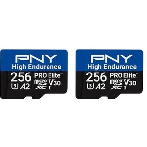 PNY 2x256GB PRO Elite™ High Endurance C10 U3 V30 A2 microSDXC-flashgeheugenkaart – Tot 100/90 MB/s lezen/schrijven, 4K UHD, Full HD, UHS-I, bewaking, huisbeveiliging, continu opnemen, dashcam