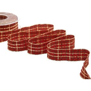 Furlanis - Schotse ketting, decoratieve kerstband, geschenkverpakkingen, verpakkingen - rood/goud, 25 mm x 20 m