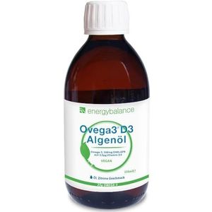 EnergyBalance Ovega3 D3 Algenolie DHA+EPA - Drank met Omega3, Vitamine D3, Biologische Citroensmaak - ideaal voor kinderen - Veganistisch, Glutenvrij, zonder Gelatine - 250 ml