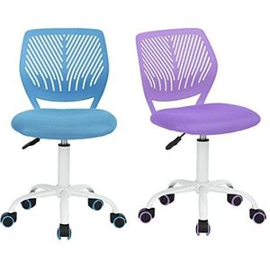FurnitureR 2 stuks Home Office-stoel, ergonomische verstelbare hoogte draaibare rolstoel, computerstoel voor thuis, kantoor en studie, metaal, blauw, paars, 38,5 cm x 40 cm x 75-87 cm