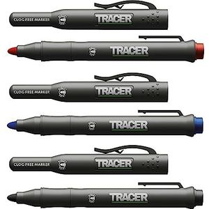 TRACER Clog-Free Construction Marker Kit met TRACER Site Holster (All-Purpose Markers perfect voor glanzende en stoffige oppervlakken.) - Zwart, Blauw en Rood