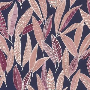 Rasch Behang 865615 - Vliesbehang met langwerpige bladeren in blauw en roze uit de collectie Symphony - 10,05 m x 0,53 m (L x B)