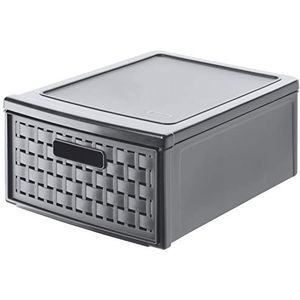 Rotho Country Ladebox 8.3l met 1 lade in rotan-look, Kunststof (PP) BPA-vrij, antraciet, klein/8.3l (35.0 x 26.0 x 14.5 cm)