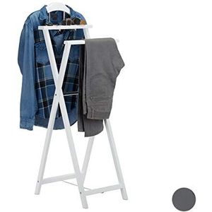 Relaxdays dressboy hout - kledingrek vouwbaar - kledingstandaard - klapbaar - landelijk - wit