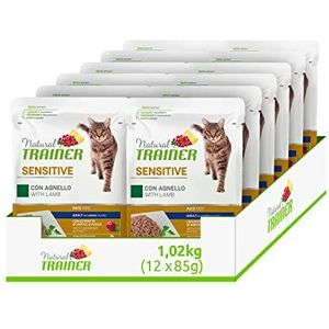 Natural Trainer Sensitive Natvoer voor volwassen katten met lam, 12 zakjes x 85 g, 1020 g