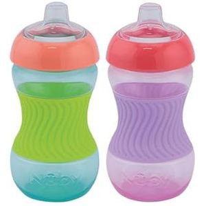 Nuby - 2-Pack Mini Cup - Oefenbeker voor kinderen met een siliconen handgreep - Drinkbeker voor baby - 2 stuks Roze & Groen - 180 ml - 4+ maanden