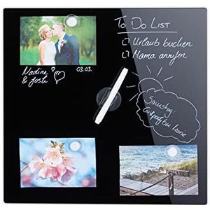 Relaxdays glassboard, incl. 3 magneten en marker, uitwisbaar, zonder lijst, magneetbord van glas, 40 x 40 cm, zwart