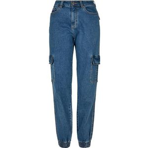 Urban Classics Damesbroek van biologisch katoen met opgestikte zakken, organic stretch denim cargobroek verkrijgbaar in 4 kleuren, maten 26-34, Clearblue Washed, 28