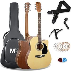 MX by 3rd Avenue Performance Series 4/4 formaat elektro-akoestische gitaar, gitaarpakket met natuurlijk bovenblad van vurenhout