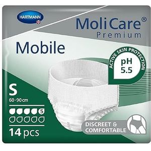 MoliCare Premium mobiele wegwerpbroek: discrete toepassing bij incontinentie voor vrouwen en mannen; 5 druppels, maat S (60-90 cm heupomtrek), 14 stuks