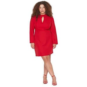 Trendyol Mini-jurk voor dames, bodycon, opstaande kraag, geweven, plus size, Rood, 46