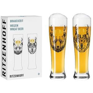 Ritzenhoff 3481008 tarwebierglas 500 ml - set van 2 - Serie Brauchzeit - diermotief, goud en zwart - Made in Germany