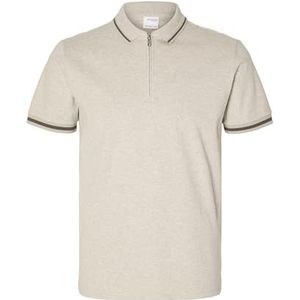 SELETED HOMME Slhslim-Toulouse Detail Ss Polo Noos Poloshirt voor heren, Pure kasjmier/Detail: melange, L