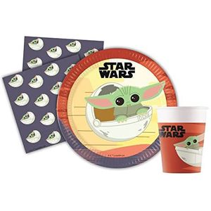 Party Tableware Set Star Wars Grogu Baby Yoda for 24 people (88 pcs: 24 plates Ø23cm, 24 cups 200ml, 40 napkins 33x33cm) in FSC paper